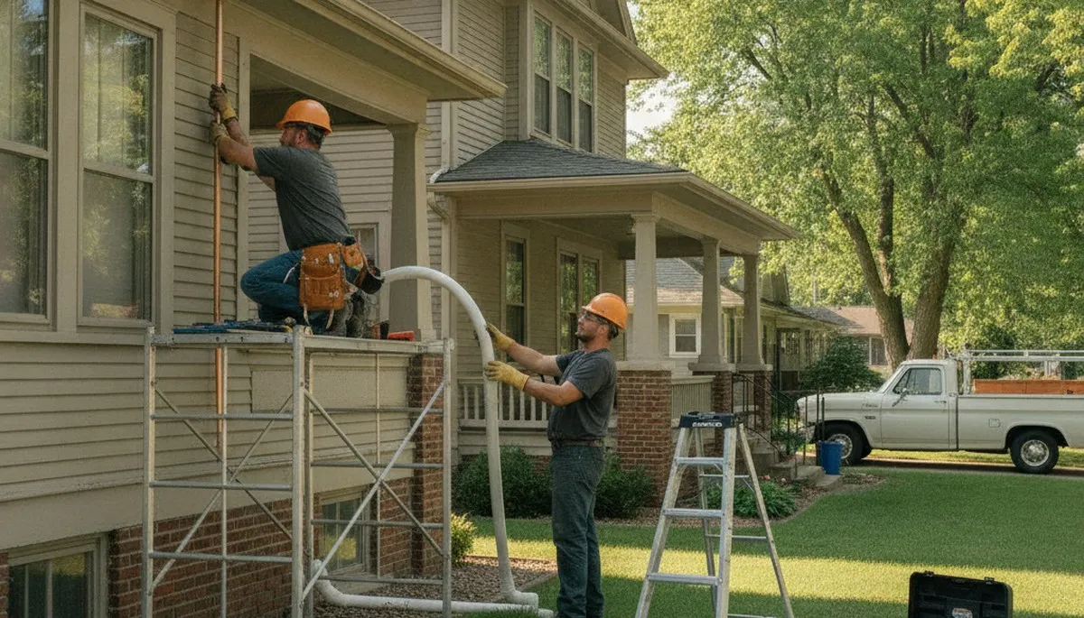 Plumber repairing pipes in Des Moines, IA for a plumbing-repair service