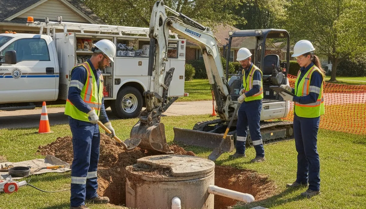 Septic repair service truck for Des Moines, IA homeowners with aging sewer systems